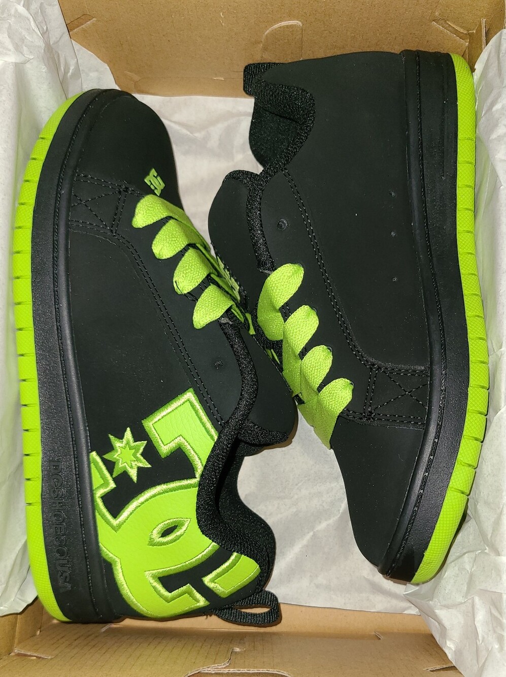 DC Kids Court Graffik Black & Lime Green Skate Shoes Size 4.5
